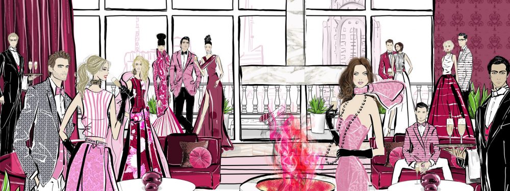 Champagne Lovers Fashion Illustration Scene