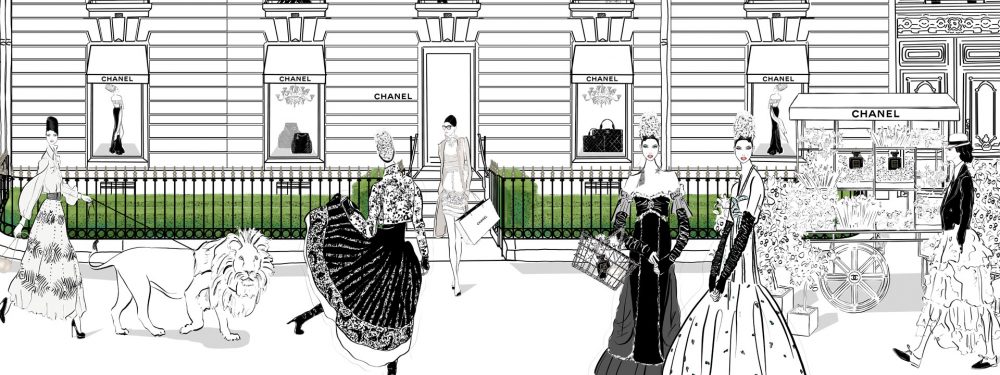 Chanel Paris Fashion Illustration Scene