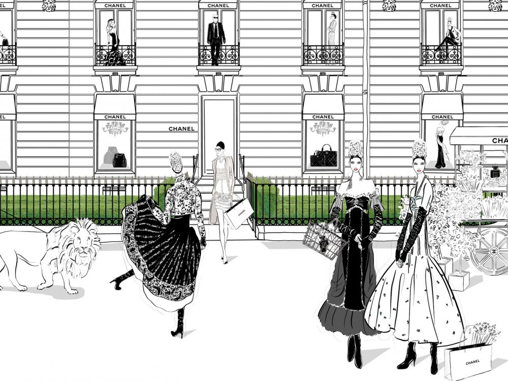 Chanel Paris Fashion Illustration Scene