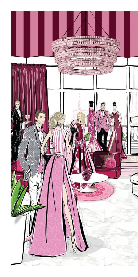 Champagne Lovers Fashion Illustration Scene