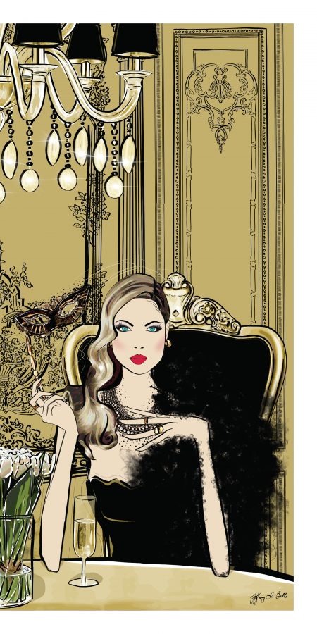 Masquerade Gold Fashion Illustration Scene